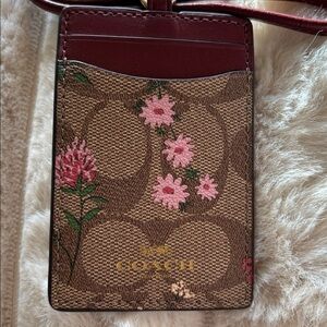 Coach wildflower Card Holder with lanyard burgundy